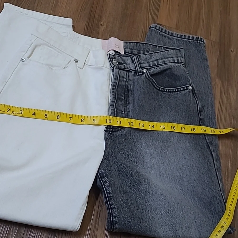 REVICE Two-Tone‎ Straight Jeans in White and Washed Gray
